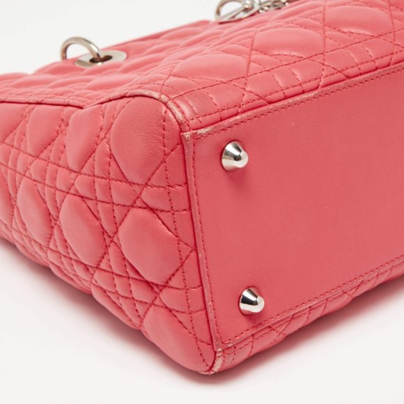 DIOR Coral Pink Cannage Leather Large Lady  Tote - Picture 11 of 13